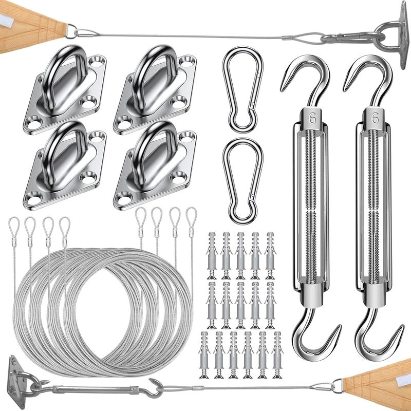 COOLYARD Shade Sail Hardware Kit with Cable Wire Rope,48 Ft (12Ftx4) Vinyl Coated Aircraft Cable,6 Inch Hanging Kit for Outdoor Curtain String Light Sun Shade Sails Installation - Image 1